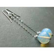 Opalite Moonstone Beads Earrings Silver 10mm Round