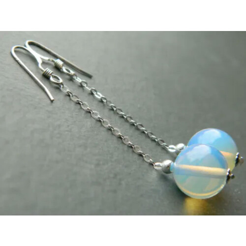 Opalite Moonstone Beads Earrings Silver 10mm Round