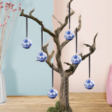 Christmas Ornament Blue White Porcelain Ceramic Ball 1 Piece