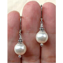 South Sea White Round Shell Pearl Silver Leverback Earrings