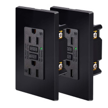 Black GFCI Outlet 15A 2-Pack with LED Indicator and Wall