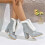 Women's Silver Chunky Heel Ankle Boot Round Toe PU Metallic 6