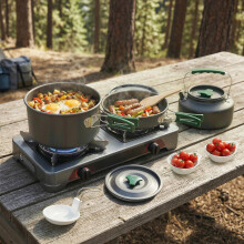 Outsunny Camping Cookware Set for 2-3 People, Camping Cooking Kit, Grey