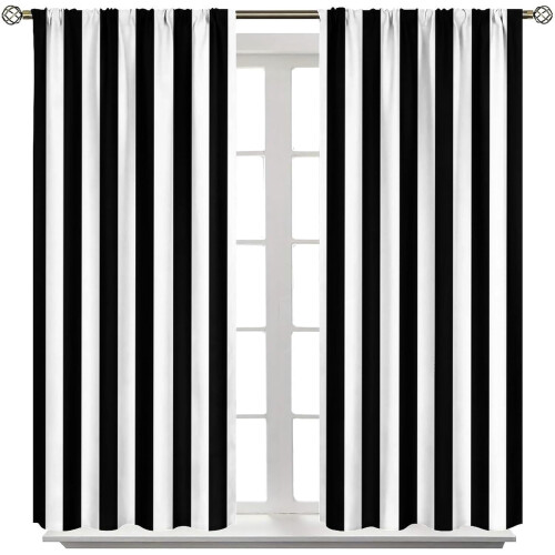 Thermal Curtains Black and White Stripe Rod Pocket 52x84