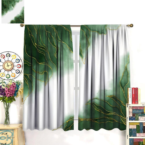 Marble Curtains Green Liquid Pattern Golden Vein Thermal 2