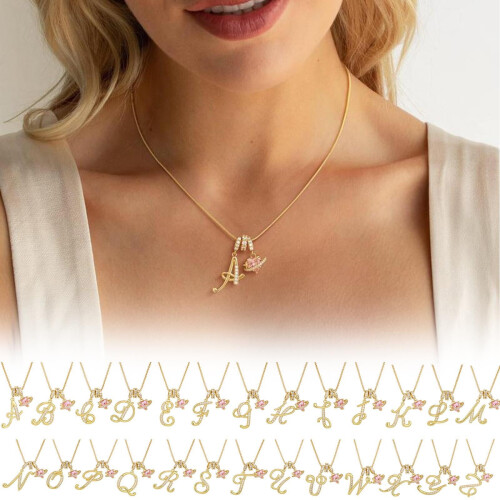 Gold Alphabet Initial Pendant Necklace for Women Adjustable 1