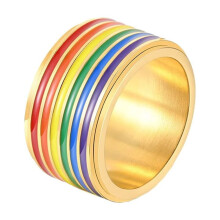 Men's Stainless Steel Rainbow Turnable Ring 12mm Gold Size