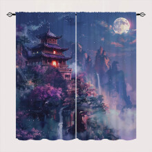 Japanese Anime Window Curtains Purple Plum Blossoms Rod
