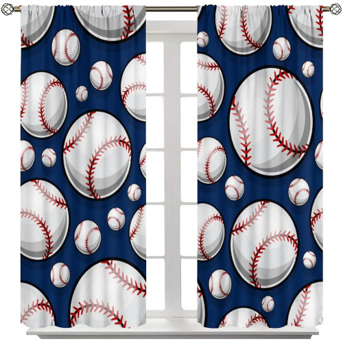 Baseball Curtains Blue Pattern Rod Pocket Thermal Insulated 1