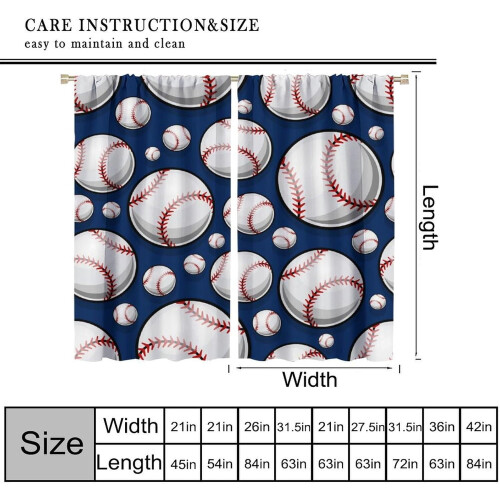 Baseball Curtains Blue Pattern Rod Pocket Thermal Insulated 2