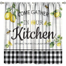 Farmhouse Lemon Kitchen Curtains Rustic Black White Buffalo