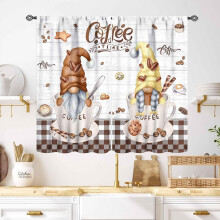 Rustic Coffee Kitchen Curtains Brown Vintage Gnome 55x39