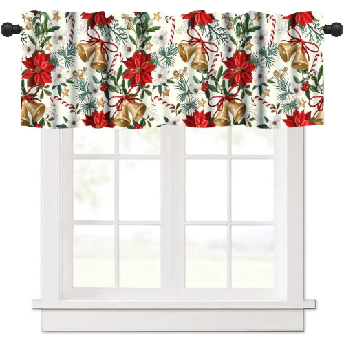 Red Christmas Snowflake Kitchen Valance 54x18 Inch 1 Panel