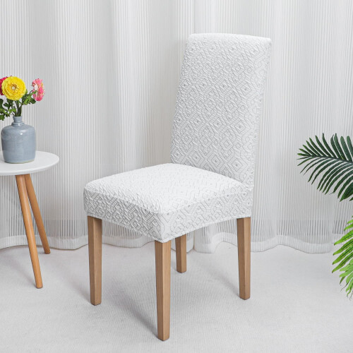 Jacquard-Stretch-Stuhlhussen, 4er-Set, weiß und grau 2