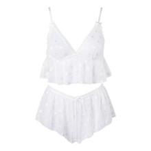 Women's Valentine's Day 2-Piece Lace Mesh Pajama Set White M
