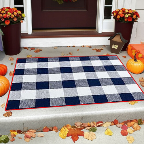 Fall Plaid Rug 24x16 inches Orange White Buffalo Check 1