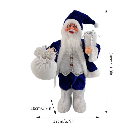 Santa Claus Doll Blue White Cloth Plastic 12 inch 1