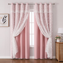 Pink Grommet Top Curtains Polyester 89x160cm