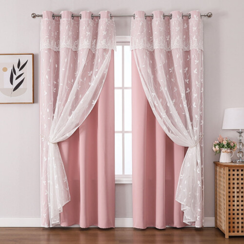 Pink Grommet Top Curtains Polyester 89x160cm