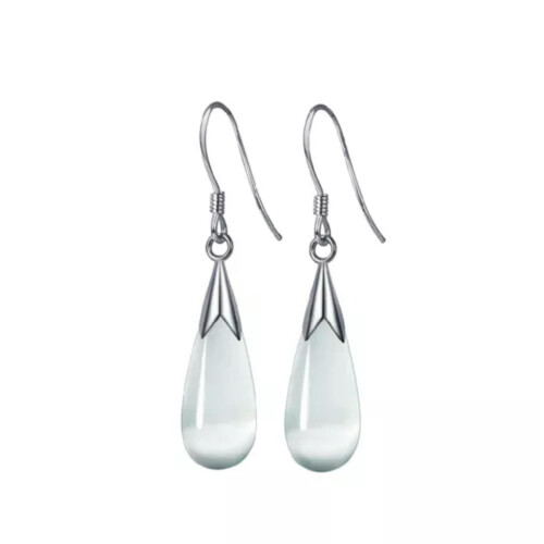 Moonstone Opal Drop Earrings 925 Sterling Silver White