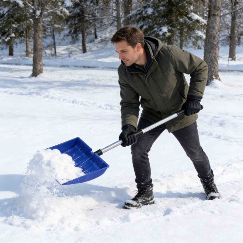 Aluminum Snow Shovel and Ice Scraper Black Compact Handle 2