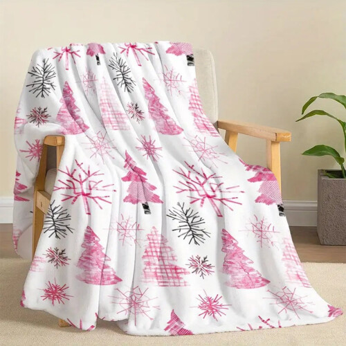 Christmas Throw Blanket Pink Snowflake Bow Design 1-Pack