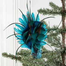 Peacock Christmas Ornament Faux Blue Glitter Clip-on 1PC