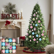Shatterproof Christmas Ornaments Set Pastel Pink Blue Green