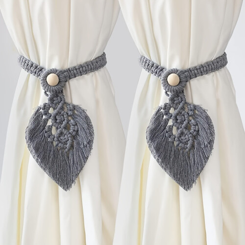 Boho Curtain Tiebacks Cotton Wooden Beads 2 pcs 2