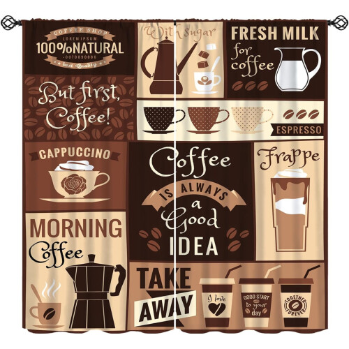 Brown Coffee Curtains Latte Pattern Rod Pocket Thermal