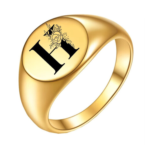 Stainless Steel Alphabet Ring Gold H Size 7