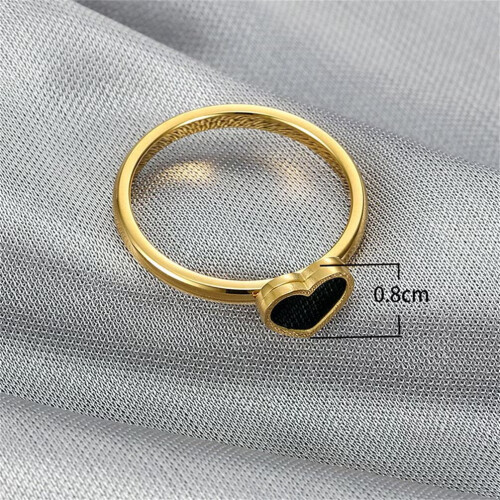 Stainless Steel Black Heart Ring Gold Tone Size 9 1