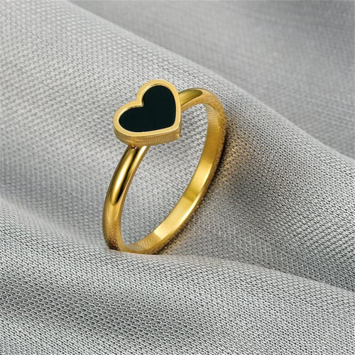 Stainless Steel Black Heart Ring Gold Tone Size 9 2
