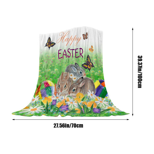 Easter Flannel Throw Blanket Green Bunny Eggs Pattern 2