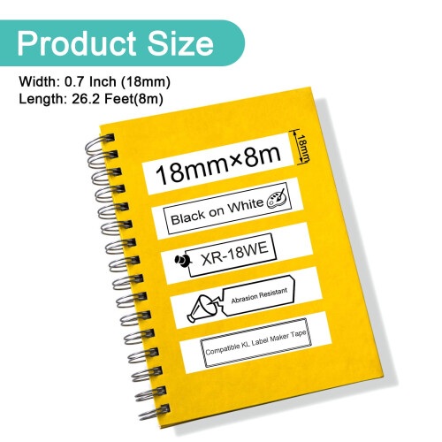 3PK Black-on-White Label Tape 18mm for 1