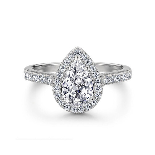 Pear Cut Synthetic Moissanite Ring 925 Sterling Silver 2