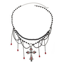 Gothic Cross Waist Chain for Women Adjustable Red Beaded