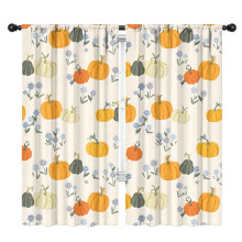 Pumpkin Pattern Kitchen Curtains Set of 2 Tier Rod Pocket