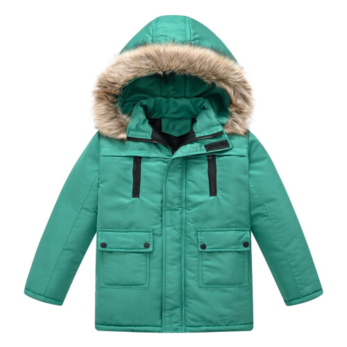 Kids Puffer Jacket Hooded Zip-Up Solid Green 130cm 1