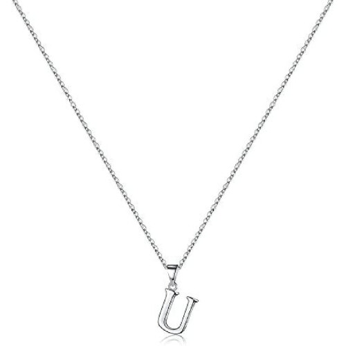 Sterling Silver Initial Pendant Necklace with Figaro Chain