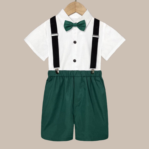 Boy Easter Semi-Formal Outfit Green Bowtie Suspender Pants 1