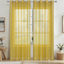 White sheer curtains with silver foil pattern grommet top