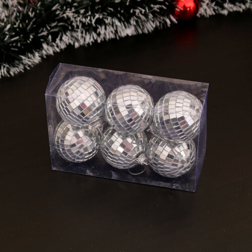 Silver Christmas Ornaments Set Mirror Ball Baubles 12 pcs 1