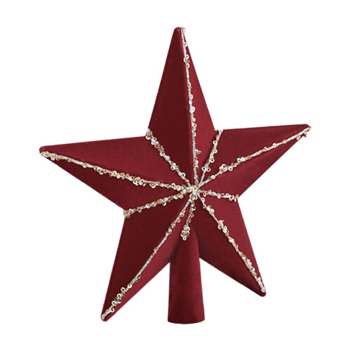 Velvet Glitter Star Tree Topper Red Silver 7.87 inch