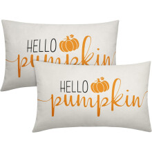 Lumbar Pillow Covers White Linen Autumn Design 12x20 inch