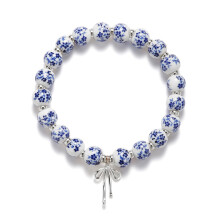Beaded Bow Charm Bracelet for Women Vintage Handmade Stretch