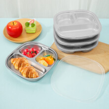 Stainless Steel Kids Plates Stackable Divided with Lid 4PCS