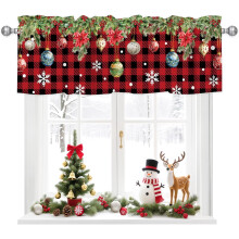 Christmas Curtain Valance Red Black Plaid 54x18 Inch