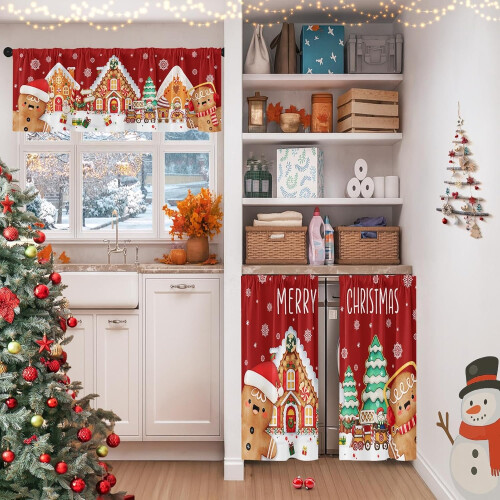 Christmas Kitchen Curtains and Valances Set Red Gingerbread 1