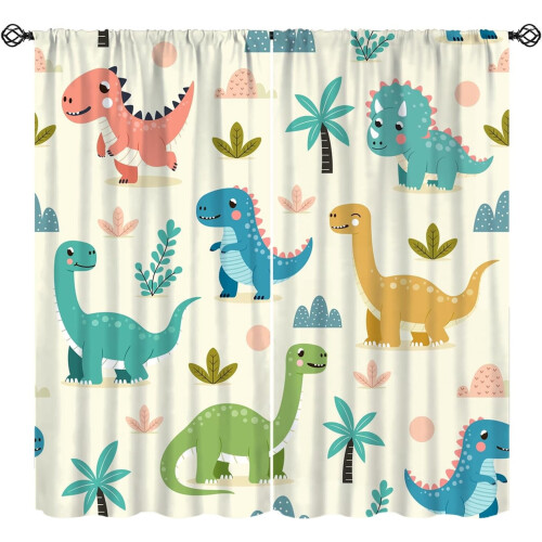 Dino Curtains Colorful Dinosaur Pattern Rod Pocket Thermal